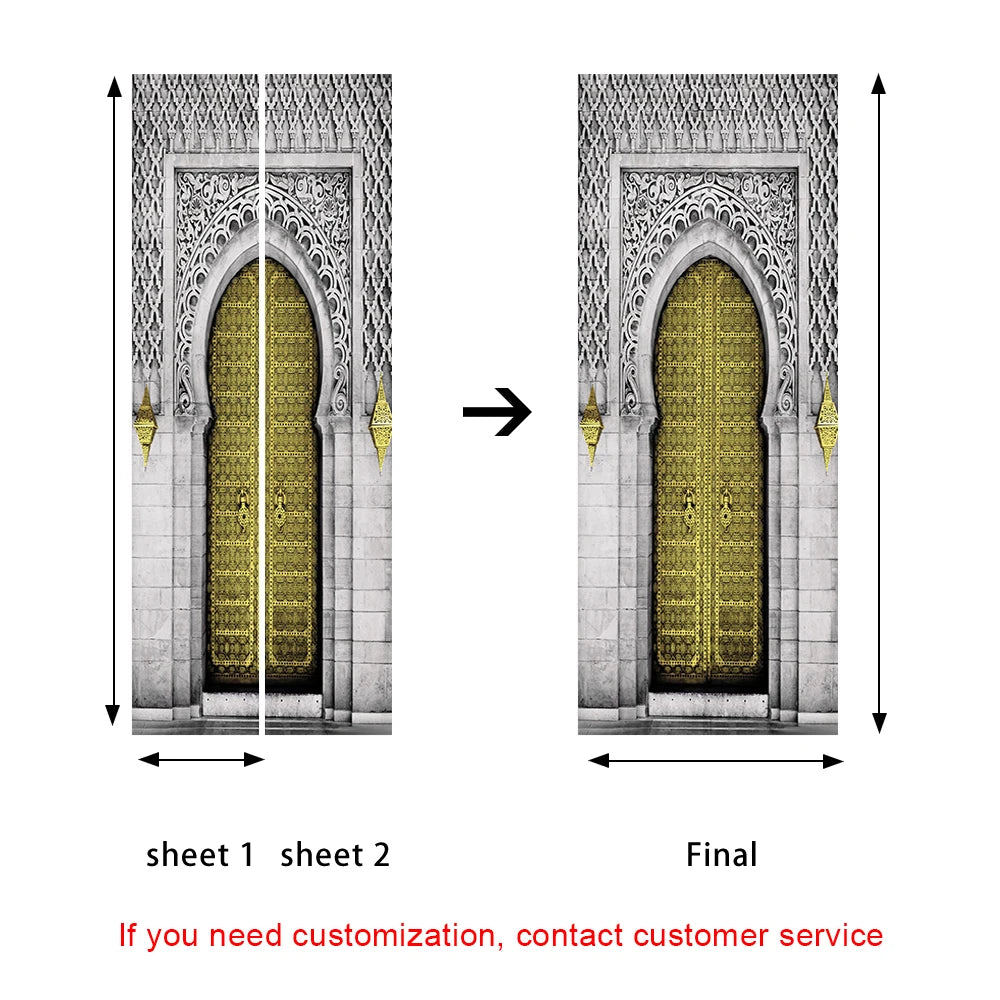 2pcs/set Muslim Great Mosque of Mecca Door Sticker Home Decor Art Mural Living Room Porch Wall Stickers Peel & Sticker Wallpaper