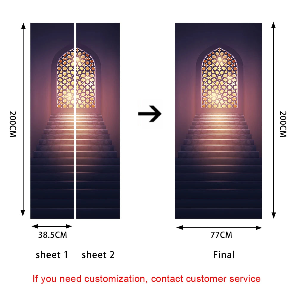 2pcs/set Muslim Great Mosque of Mecca Door Sticker Home Decor Art Mural Living Room Porch Wall Stickers Peel & Sticker Wallpaper