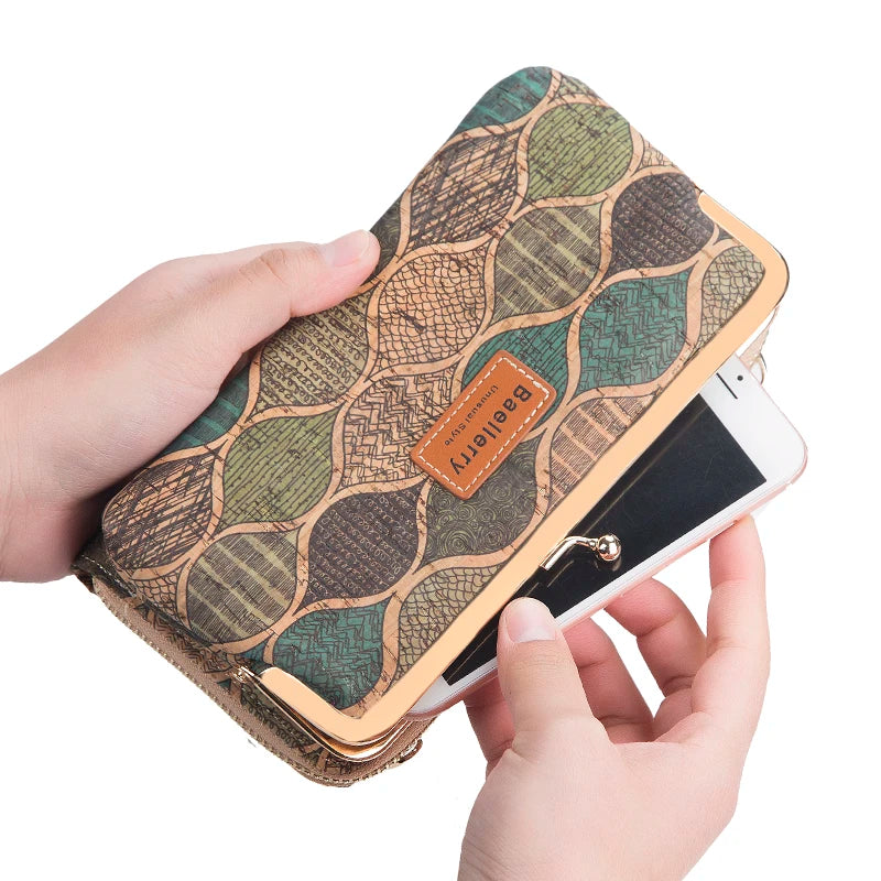 Fashion New Women Wallets Wood Grain Chain Long High Quality Phone Holder Classic Female Purse Zipper Wallet Mini Shoulder Bag