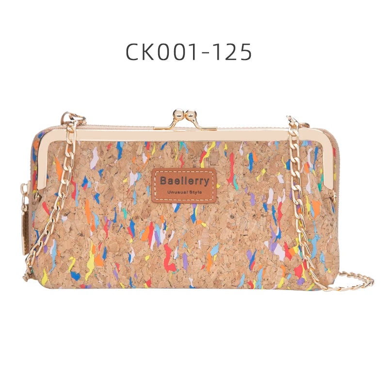 Fashion New Women Wallets Wood Grain Chain Long High Quality Phone Holder Classic Female Purse Zipper Wallet Mini Shoulder Bag