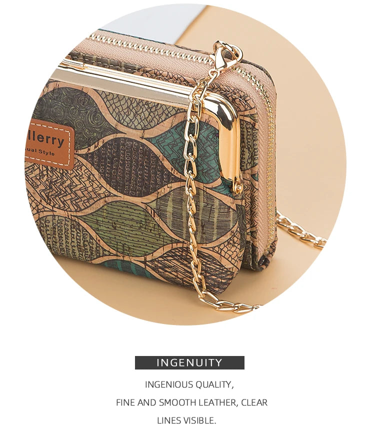 Fashion New Women Wallets Wood Grain Chain Long High Quality Phone Holder Classic Female Purse Zipper Wallet Mini Shoulder Bag