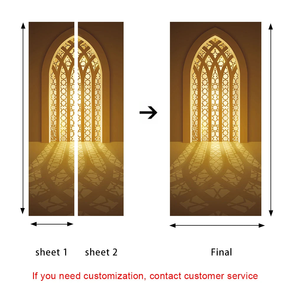 2pcs/set Muslim Great Mosque of Mecca Door Sticker Home Decor Art Mural Living Room Porch Wall Stickers Peel & Sticker Wallpaper