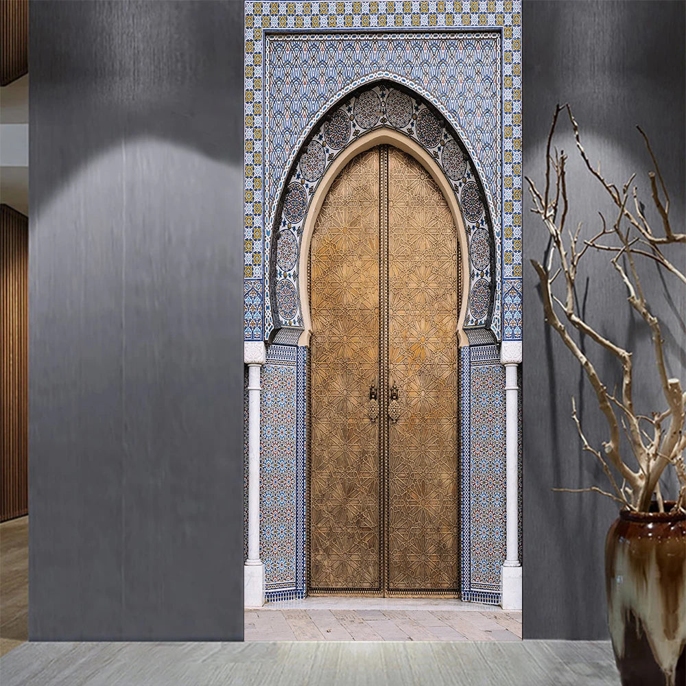 2pcs/set Muslim Great Mosque of Mecca Door Sticker Home Decor Art Mural Living Room Porch Wall Stickers Peel & Sticker Wallpaper