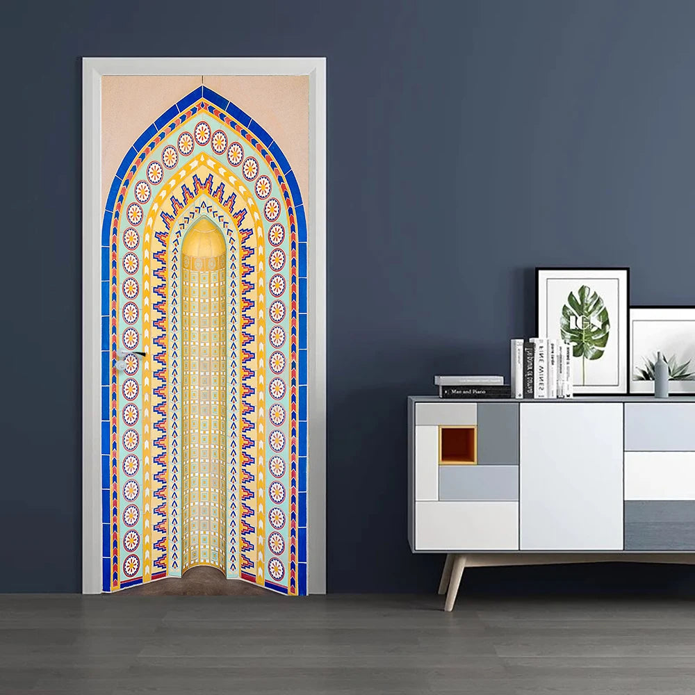 2pcs/set Muslim Great Mosque of Mecca Door Sticker Home Decor Art Mural Living Room Porch Wall Stickers Peel & Sticker Wallpaper