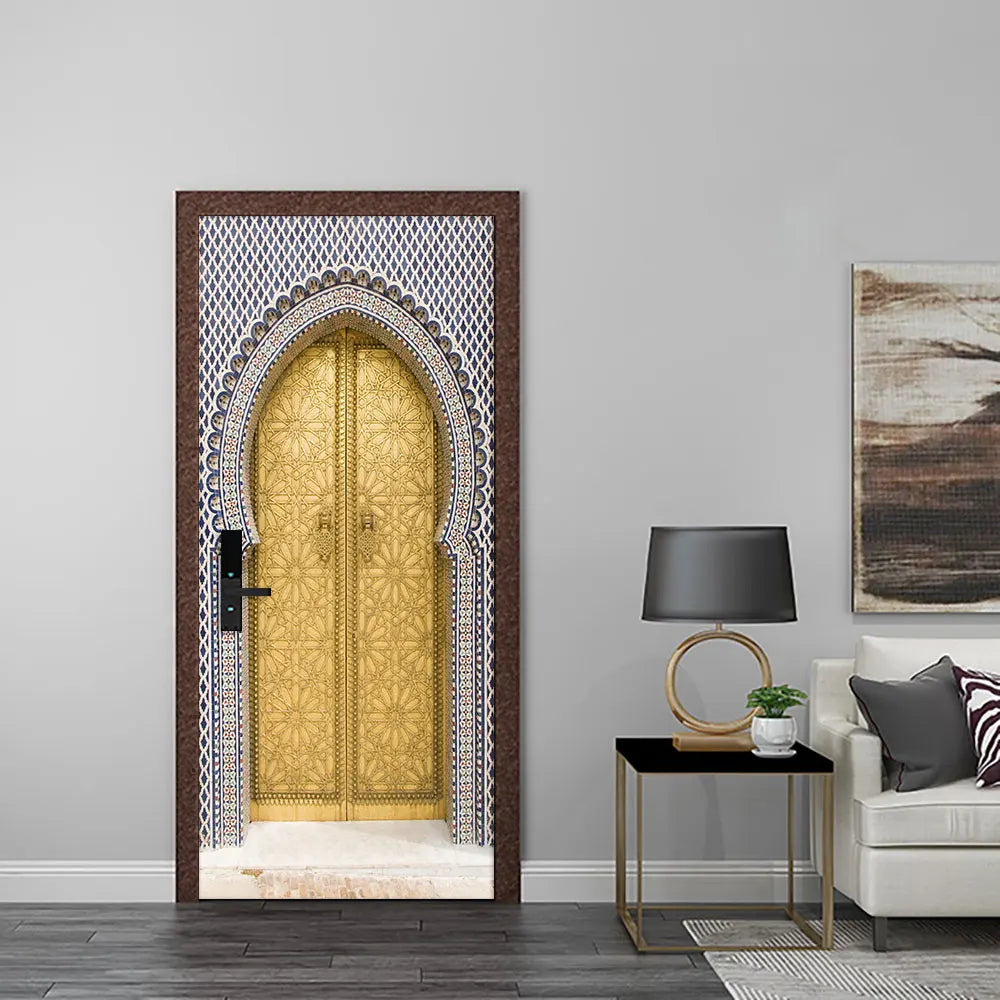 2pcs/set Muslim Great Mosque of Mecca Door Sticker Home Decor Art Mural Living Room Porch Wall Stickers Peel & Sticker Wallpaper