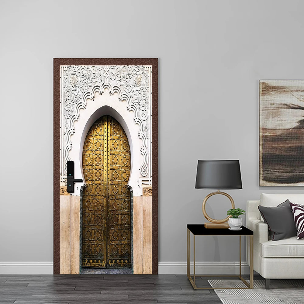 2pcs/set Muslim Great Mosque of Mecca Door Sticker Home Decor Art Mural Living Room Porch Wall Stickers Peel & Sticker Wallpaper