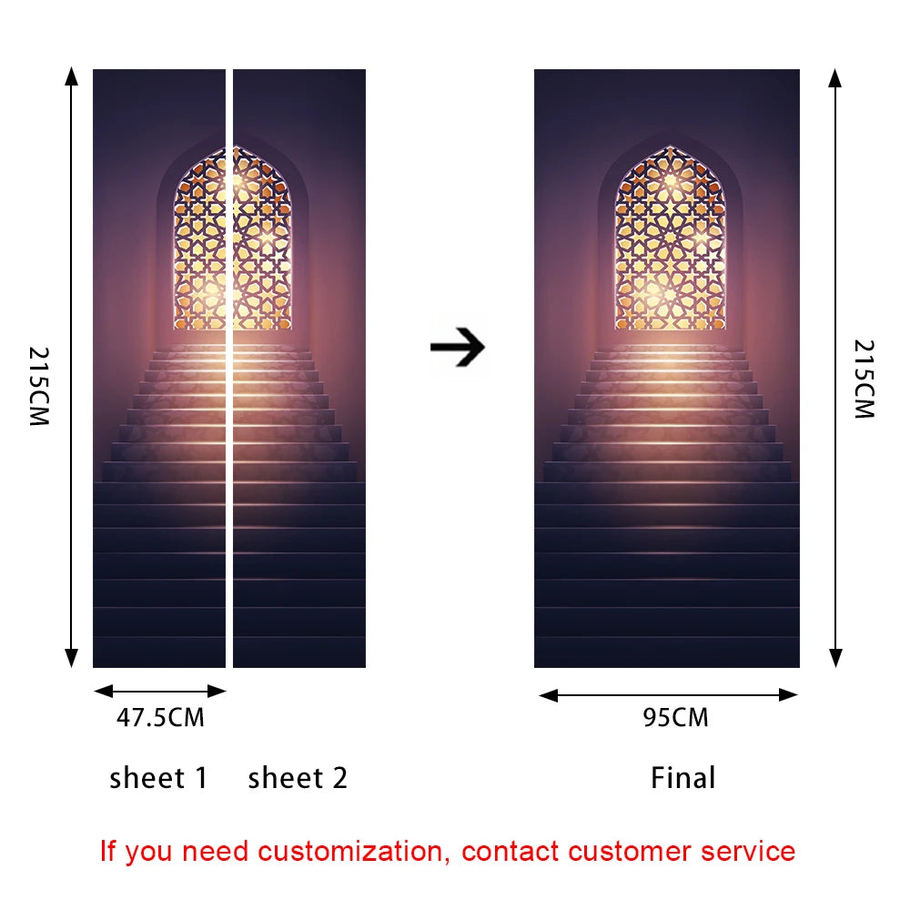 2pcs/set Muslim Great Mosque of Mecca Door Sticker Home Decor Art Mural Living Room Porch Wall Stickers Peel & Sticker Wallpaper