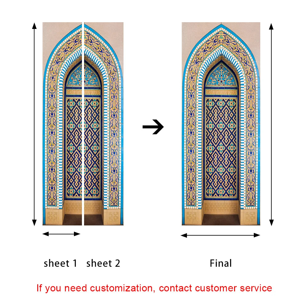 2pcs/set Muslim Great Mosque of Mecca Door Sticker Home Decor Art Mural Living Room Porch Wall Stickers Peel & Sticker Wallpaper