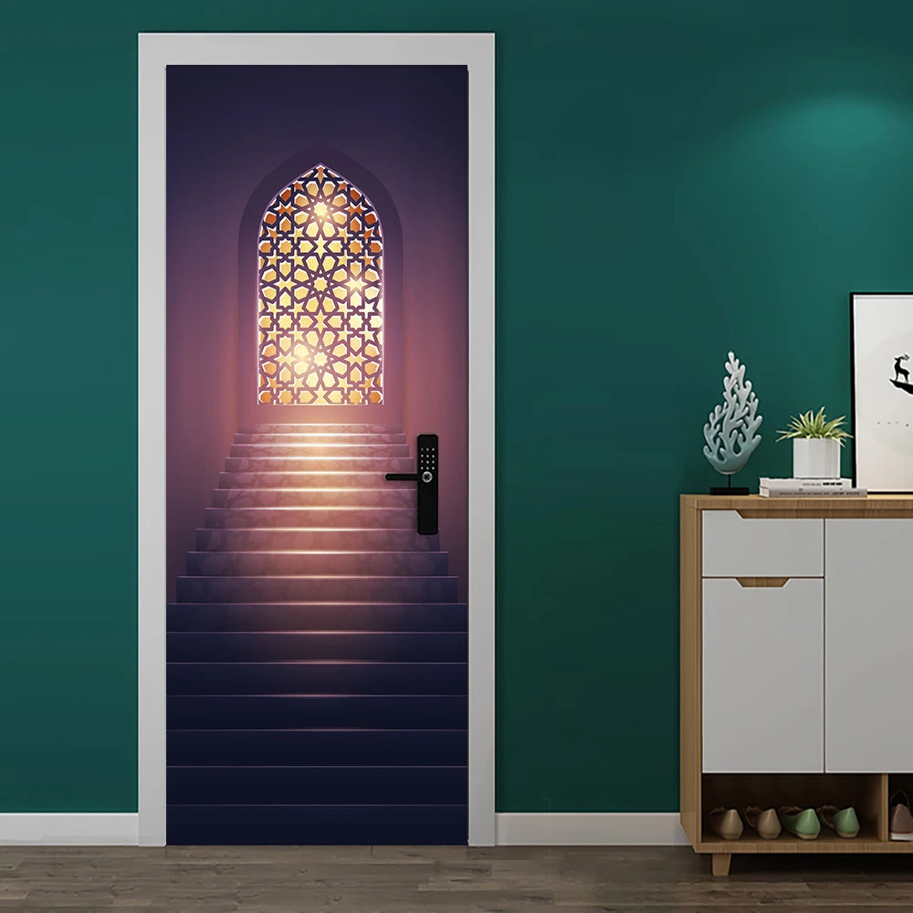 2pcs/set Muslim Great Mosque of Mecca Door Sticker Home Decor Art Mural Living Room Porch Wall Stickers Peel & Sticker Wallpaper
