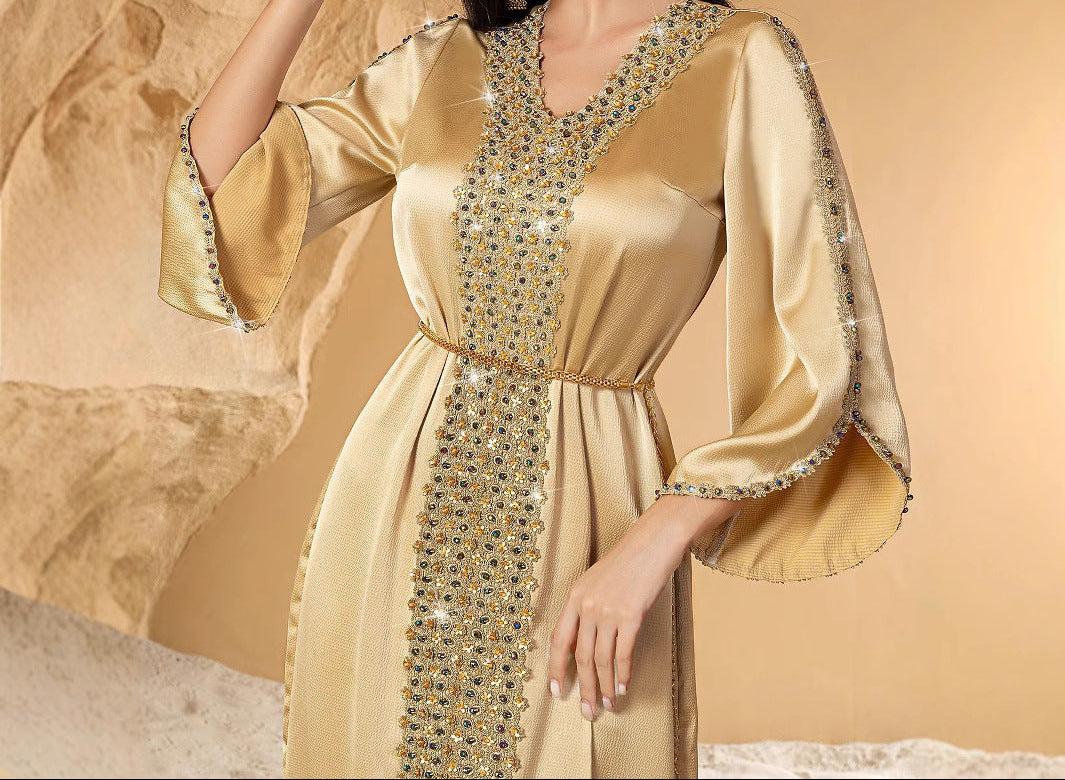 Dress for Women  Jalabiya Lace Diamond Party Dresses Abaya Long Robe Morocco Dubai Kaftan Vestidos Largos 2025