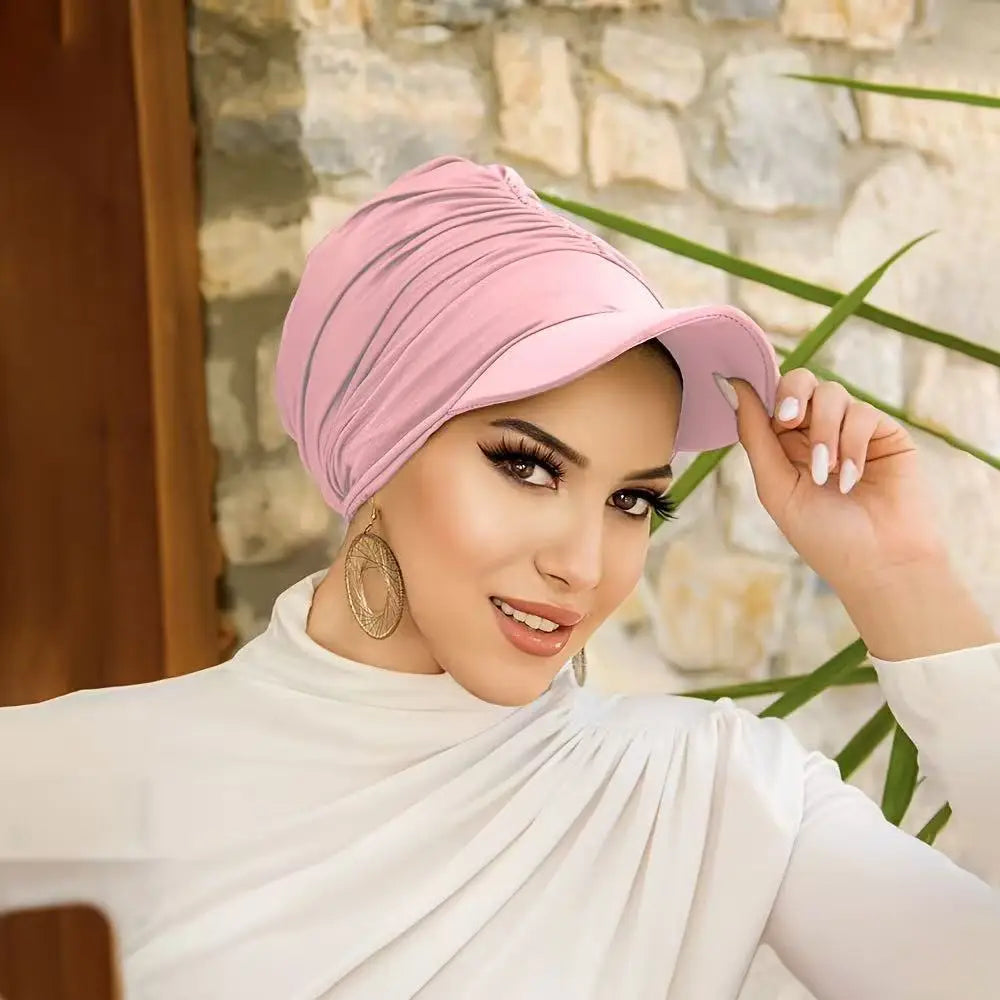 Wide Brim Hat Headwraps Sun Visor for Women Muslim Stretch Turban Cap Chemo Pullover Bonnet Sun Hat Hair Loss Head Wrap Outdoor