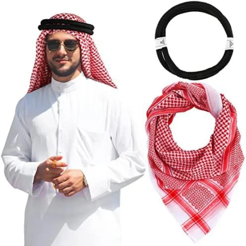 Keffiyeh with Aqel Rope Arab Men Headband Turban Man Head Wrap Middle Eastern Scarf 3 Colors