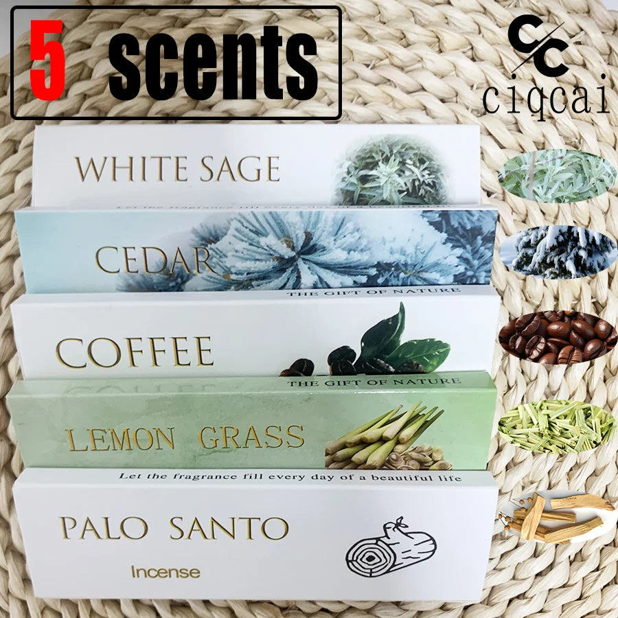High-Quality, Handmade, Thick Incense Sticks, 12cm / 4.72inch Natural Incense Sticks, 35 Sticks/Box, Composed of Five Flavors Including Lemongrass, Peruvian Sacred Wood, Coffee, Cedar, White Sage, Etc., Rich an