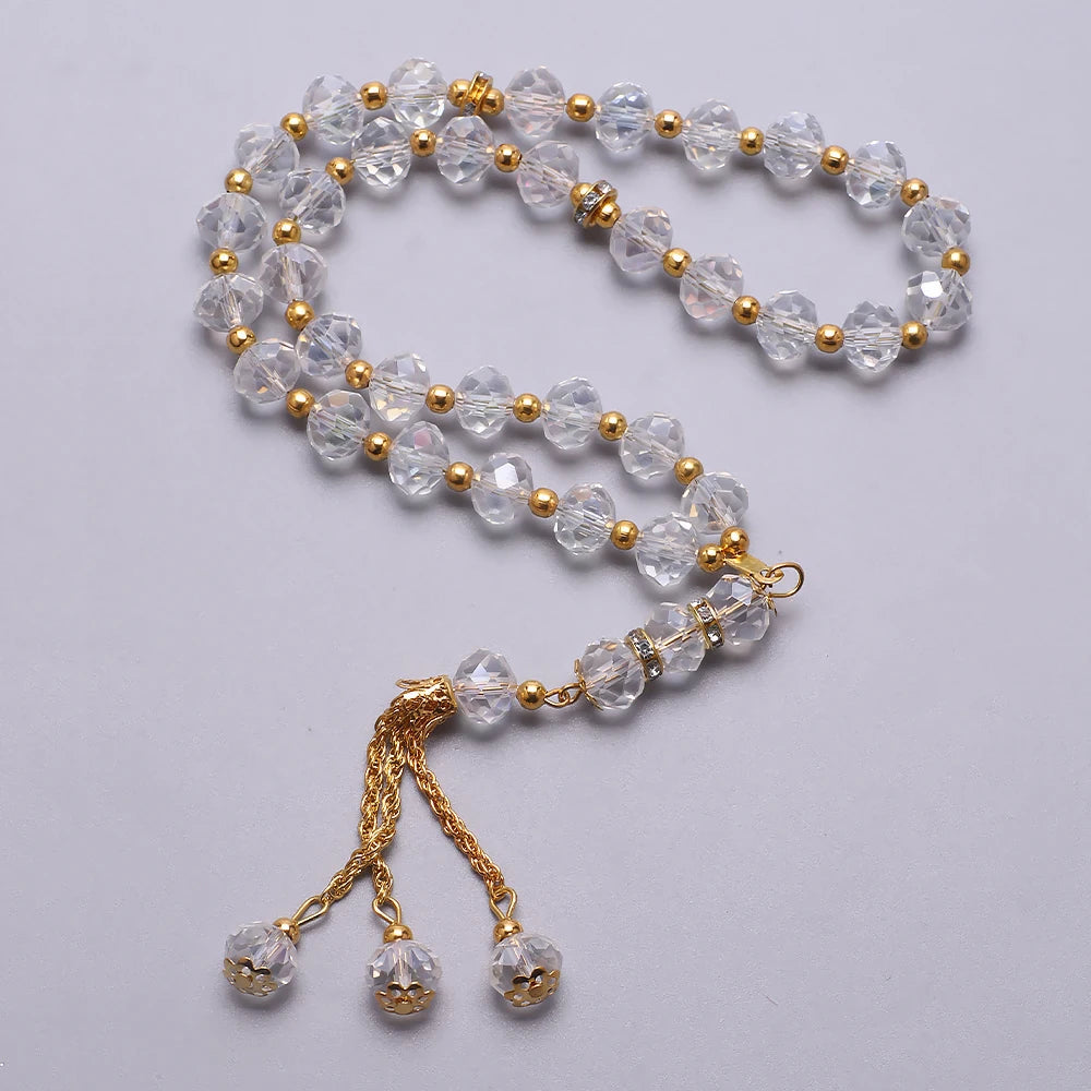 10mm 33pcs Crystal Glass Round Beads Turkish Style Muslim Rosary Islamic Prayer Bead Bracelet For Women Jewelry Accessories Gift