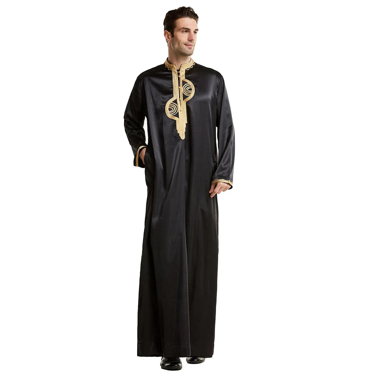 Men's Fashion Embroidered Long Robe Muslim Jubba Thobe Stand Collar Long Sleeve Daily Wear Polyester Spring Autumn