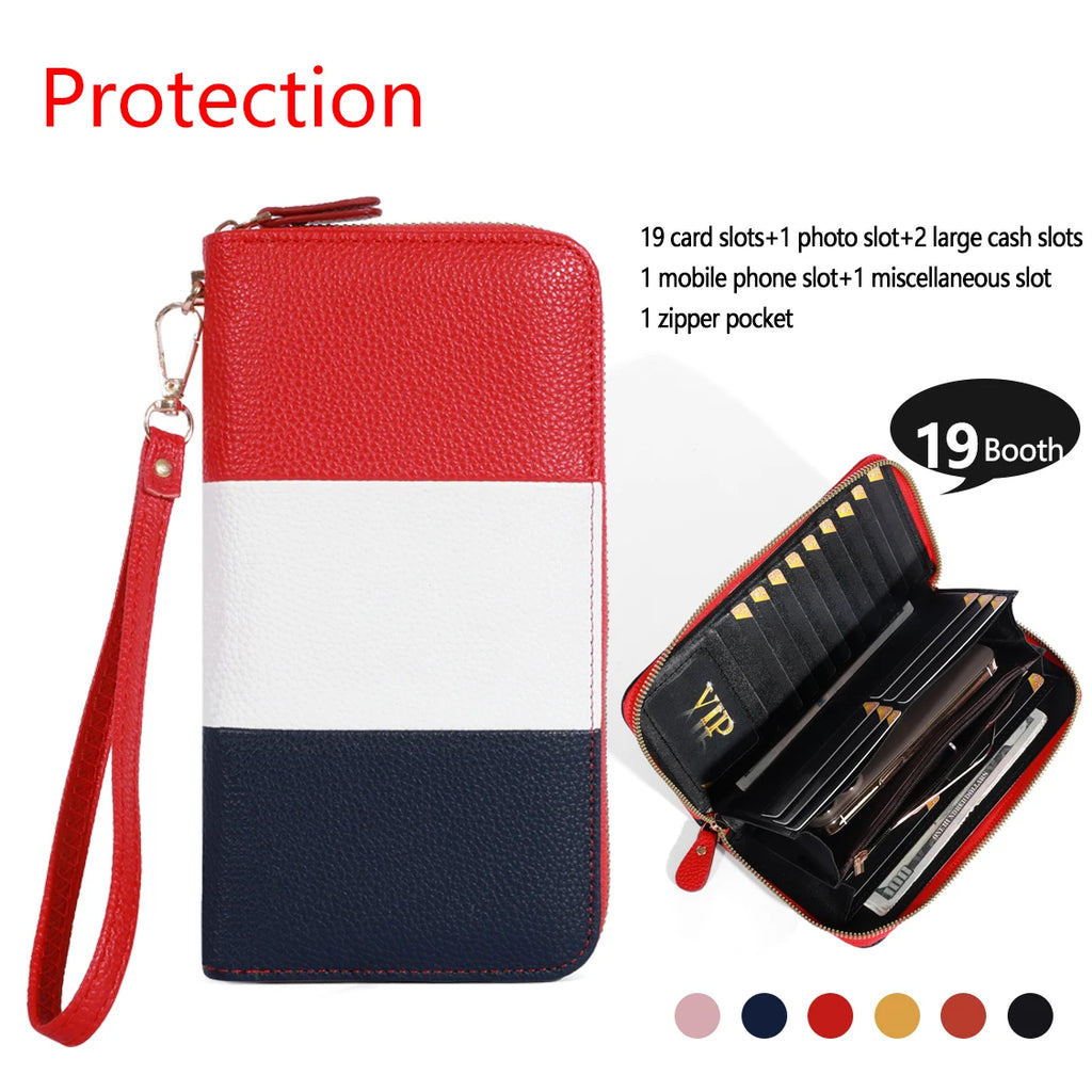 Women's Wallet RFID Blocking Multi Credit Card High Capacity Zipper Clutch Travel Bag Wrist Guard