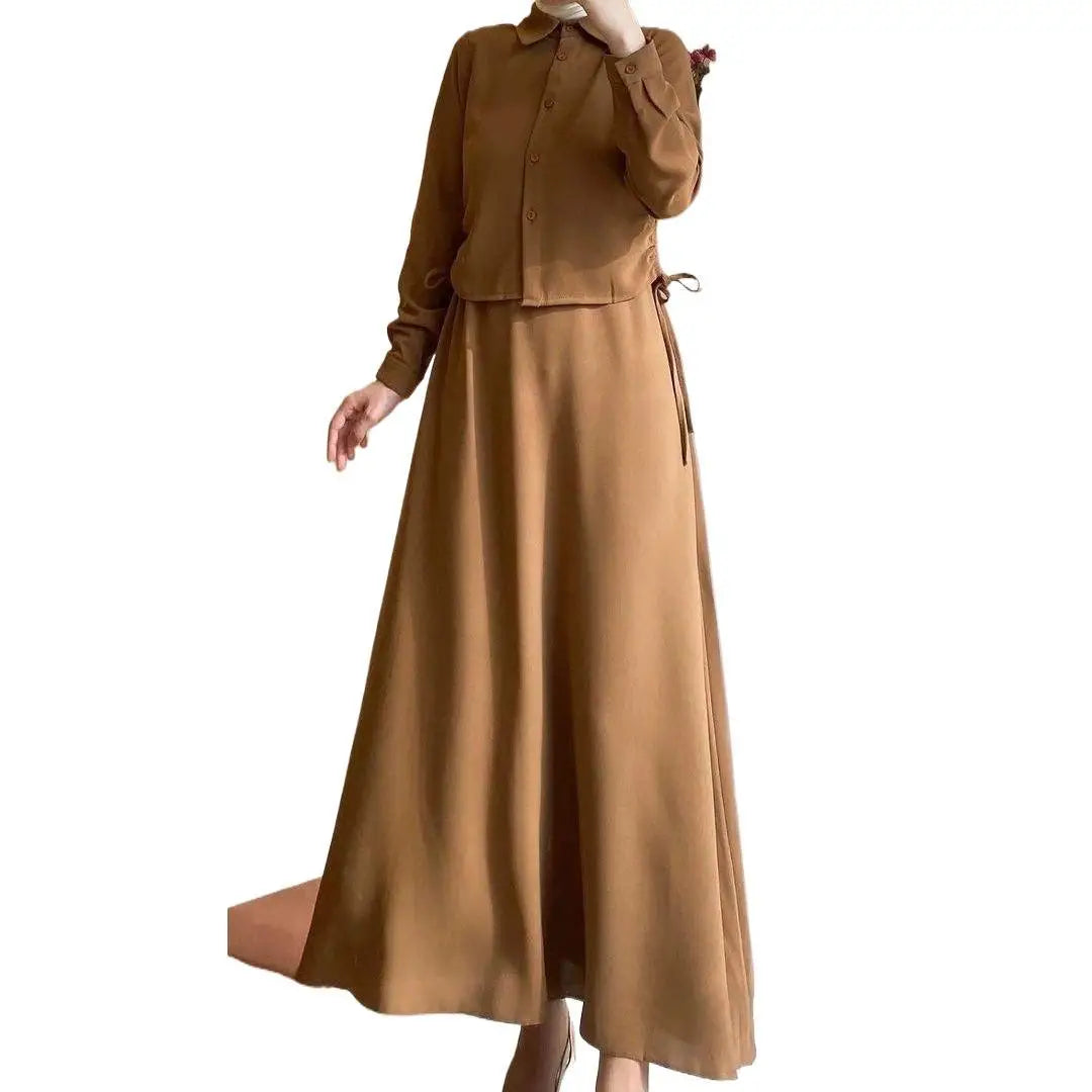 Fashionable Long Sleeve Midi Skirt Set New Arrival Two Piece Women's Clothing Spring  Detail PVC Fabric Casual Outfit