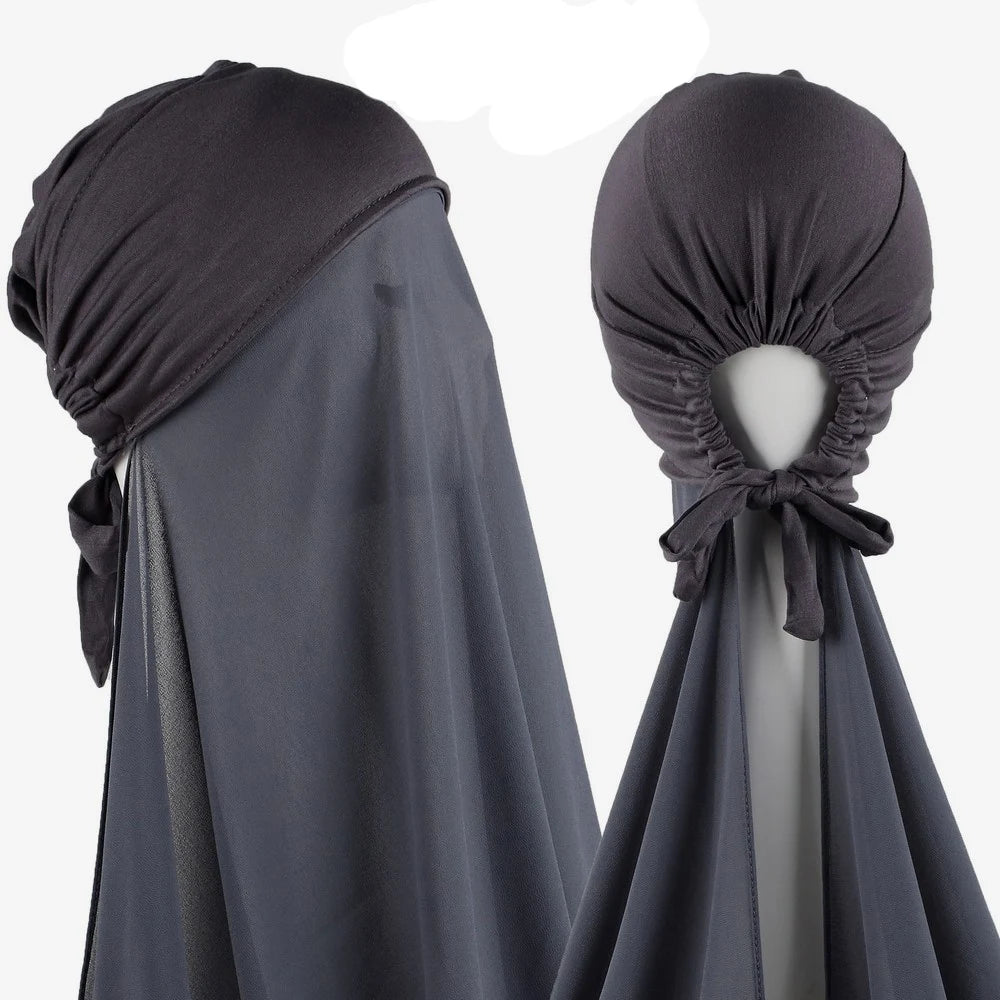 Muslim Instant Hijab Women Bonnet with Chiffon Shawl Head Scarf Cap Inner Headband Stretch Hijab Cover Headwrap Turbante