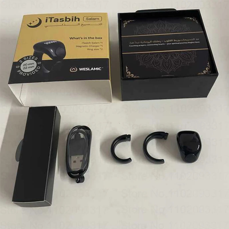 Weslamic Smart Tasbeeh Zikr Ring Islamic Tally Digital Counter for Muslims Praise Prayer Reminder Magnetic Charging Waterproof