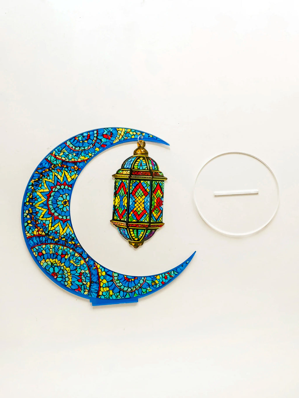 Ramadan Mubarak Decor Crescent Moon Table Ornaments with Lantern Pendant Islamic Eid Festival Home Decorations Muslim Party Gift