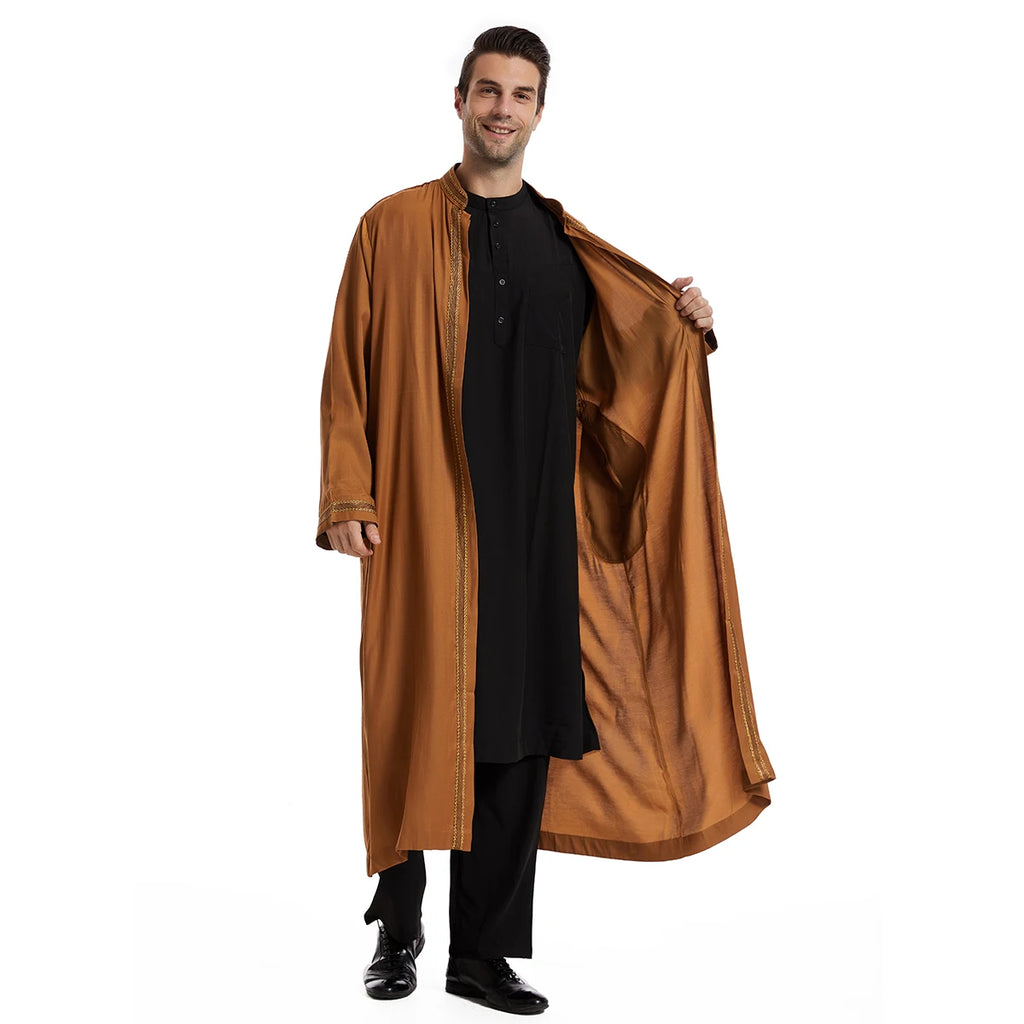 Ramadan Eid Muslim Man Long Sleeve Dress Embroidery Jubba Thobe Arabic Islamic Mens Cardigan Kimono Morocco Robe Turkey Caftan