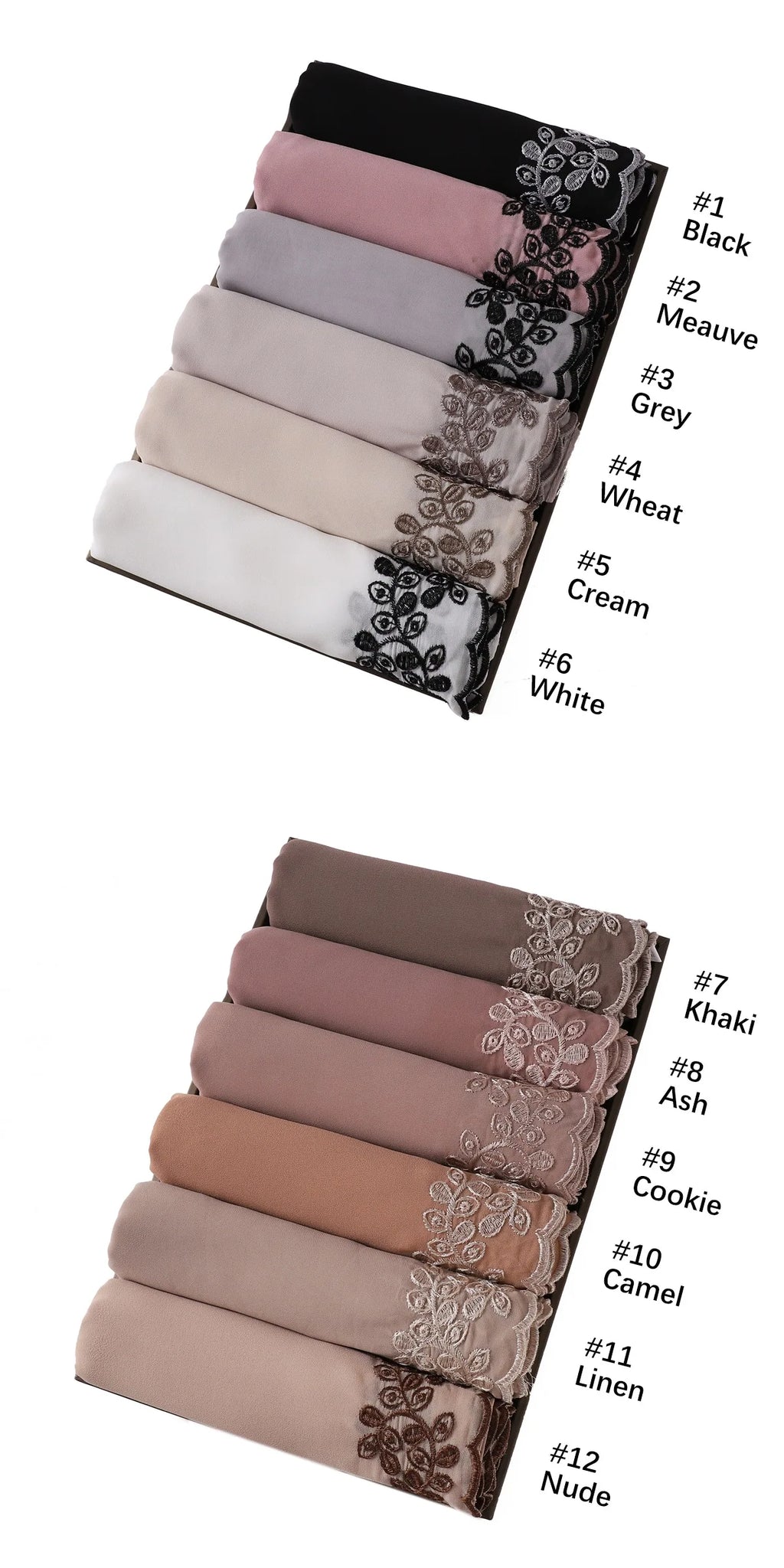 Embroidery Lace Chiffon Hijabs for women Vine Heavy Pearl Industry Edge Long Scarf Light Scarf Headscarf Shawl Turban Ramadan