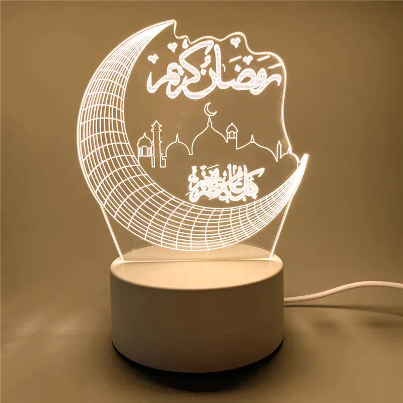 USB Operated 3D LED Night Light Eid Mubarak Table Ornament Muslim Ramadan Decoration for Home 2025 Eid Al Adha Holiday Lighting