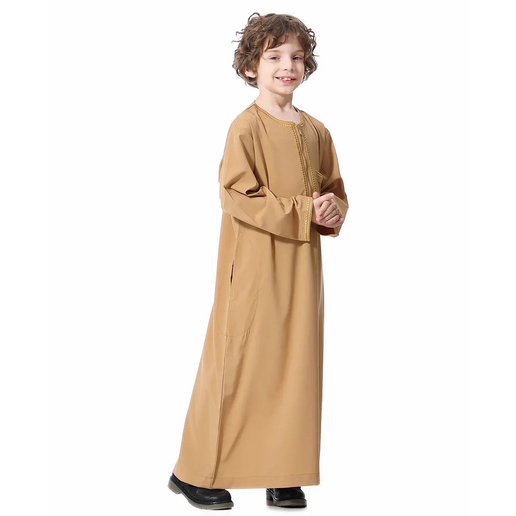 Muslim Saudi Arab Boys Robe Kids Abaya Kaftan Prayer Islam Ramadan Clothing Long Sleeve Thobe Middle East Teenage Dress Dubai