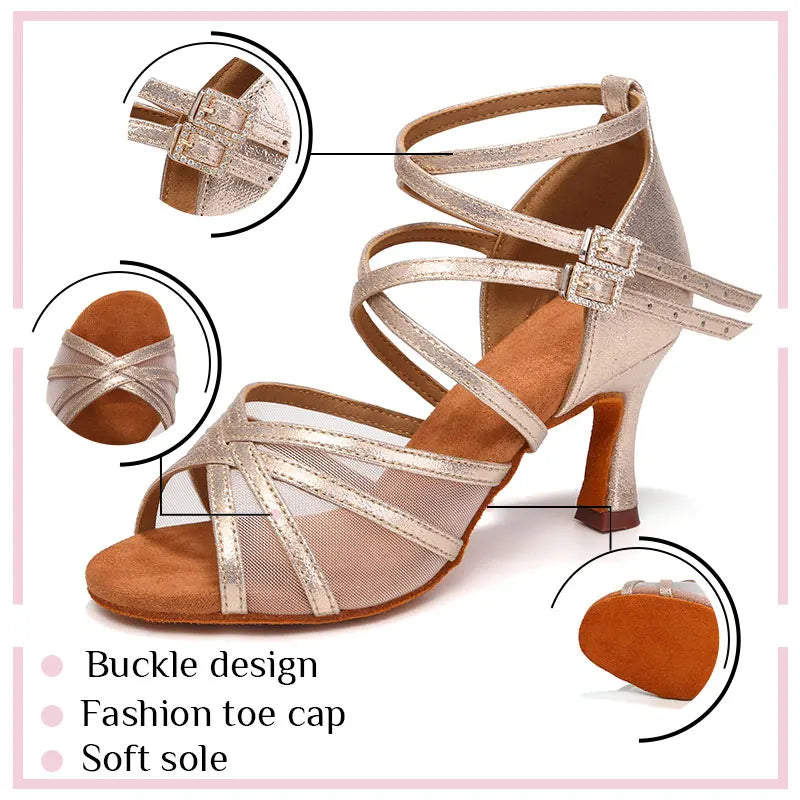 Women Latin Dance Shoes Girls Ballroom Dance Shoes Soft Bottom High heel Ladies practice Latin Salsa Shoes heeled 7.5CM