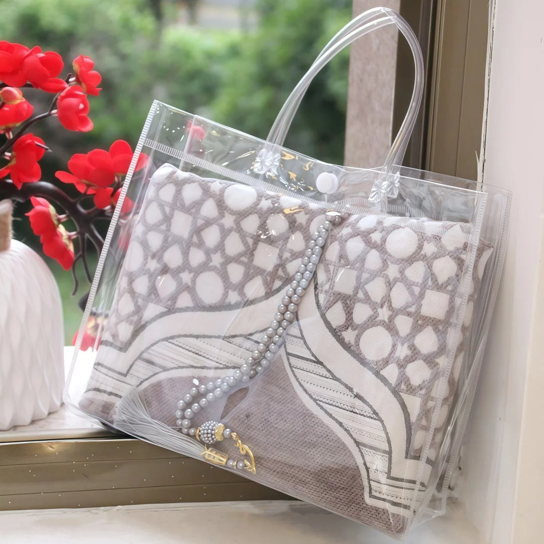 Muslim Prayer Rug and Beads with Portable Elegant Bag Soft Islamic Prayers Rug Islamic Gifts for Eid Ramadan,Travel Prayer Carpe