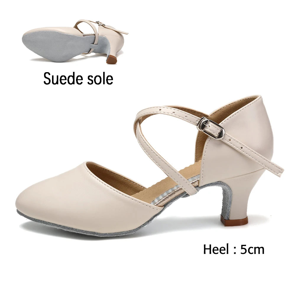 Women Dance Shoes Latin Party Tango Jazz Elegant Dancing Shoes Lace-up Suede Sole Closed Toe Microfiber Leather 7 Colors
