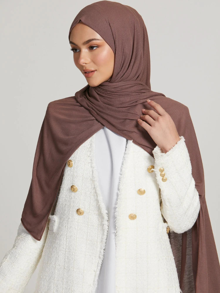 Premium Bamboo Ribbed Jersey Hijab Scarf for Women Elastic Breathable Thread Knitted Scarf Women Soft Striped Headscarf Bandana