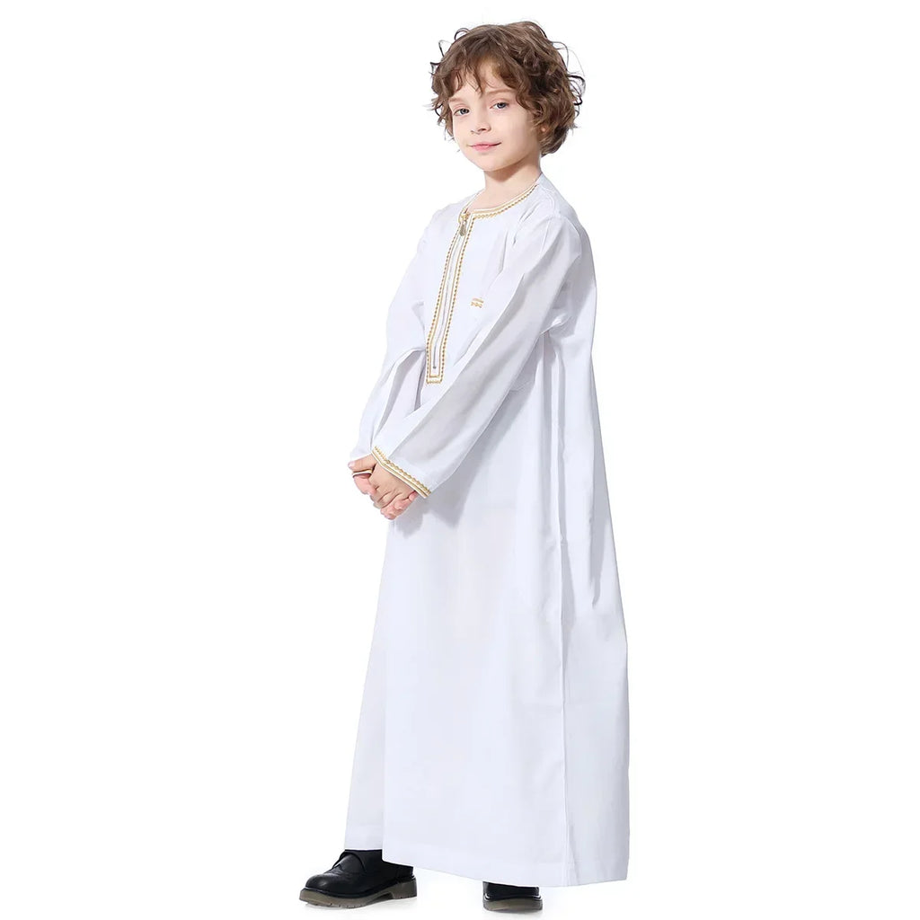 Muslim Saudi Arab Boys Robe Kids Abaya Kaftan Prayer Islam Ramadan Clothing Long Sleeve Thobe Middle East Teenage Dress Dubai