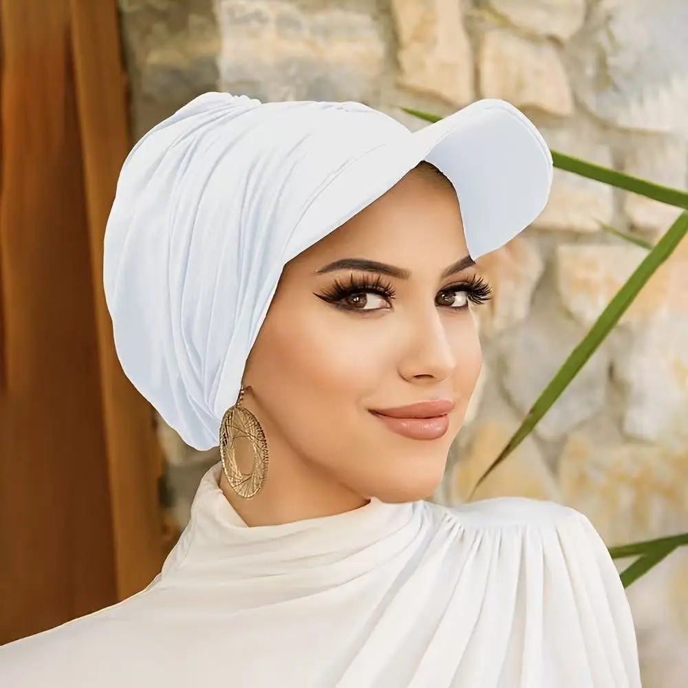 Wide Brim Hat Headwraps Sun Visor for Women Muslim Stretch Turban Cap Chemo Pullover Bonnet Sun Hat Hair Loss Head Wrap Outdoor