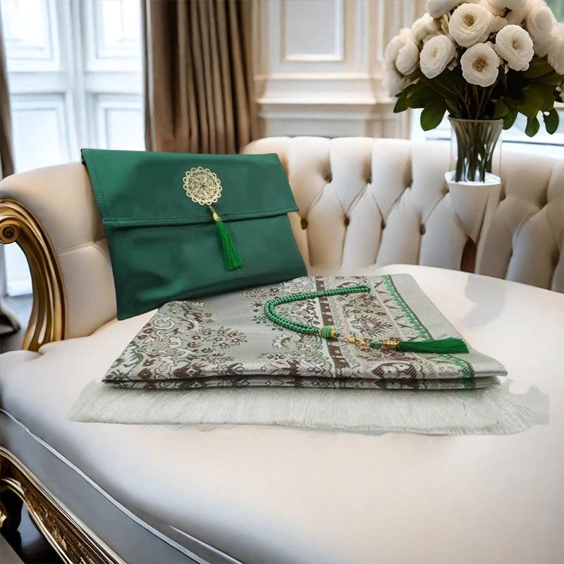 3pcs/set Muslim Prayer Mat Set Middle East Prayer Rug Prayer Beads Travel Worship Blanket Set Ramadan Gifts Islamic Sejadah