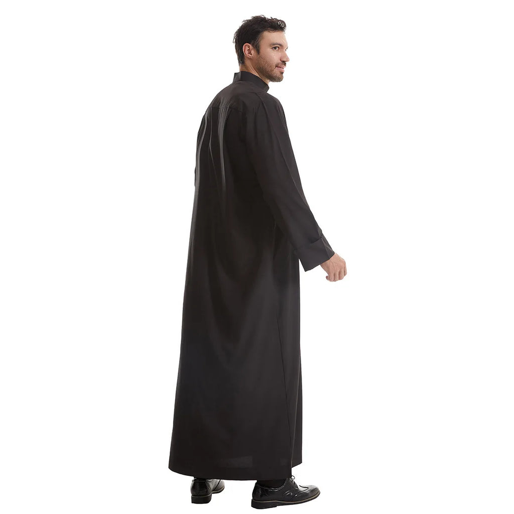 Men's Kaftan Khaki Black Long Sleeve Stand Stand-up Collar Soft Fabric Abayas Africa Saudi Thobe Elegant Outdoor Clothing