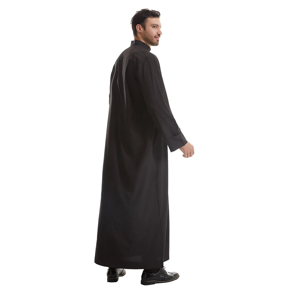 Men's Kaftan Khaki Black Long Sleeve Stand Stand-up Collar Soft Fabric Abayas Africa Saudi Thobe Elegant Outdoor Clothing