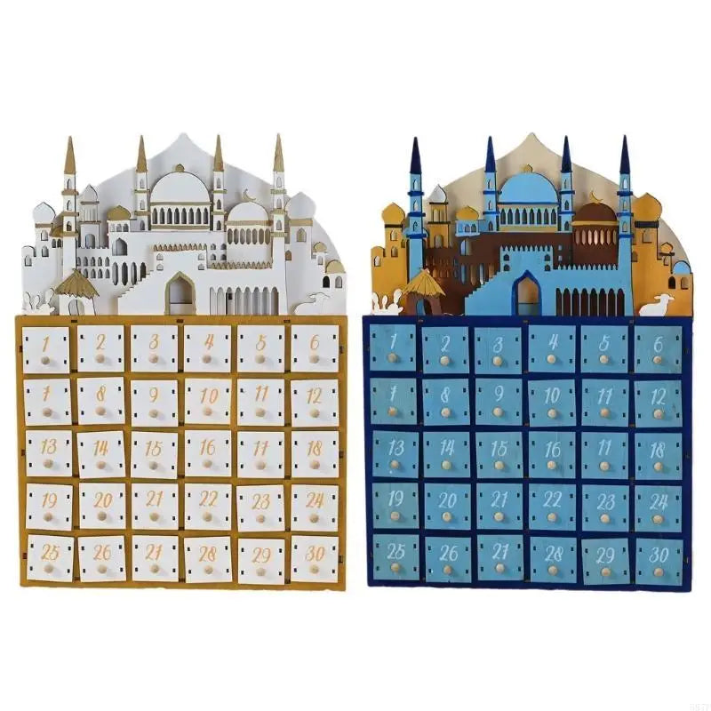 587F Eid Ramadans Countdown Calendar with LED Light and 30 Small Drawers Advent Decors for Islamics Parties Celebration
