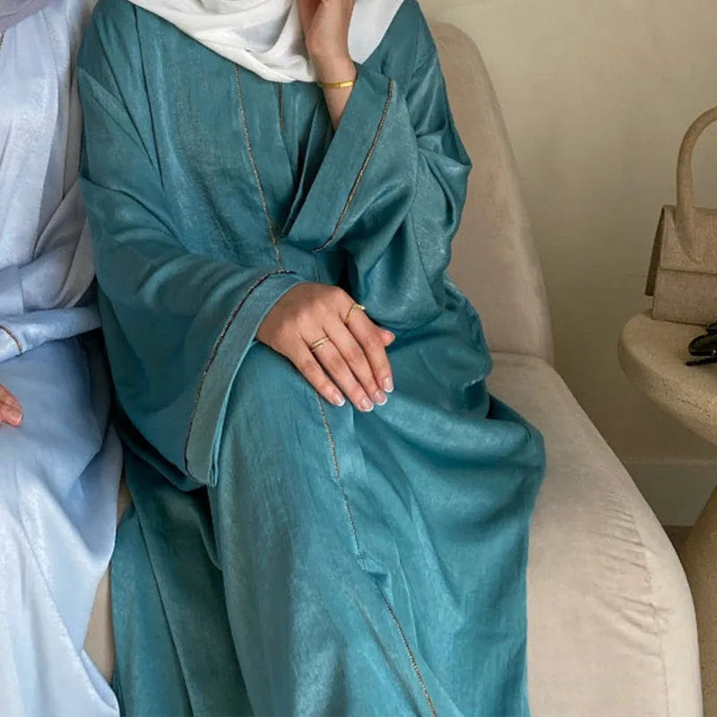 Muslim Modest Cardigan for Women Eid Arab Abaya Dubai Dress Islamic Daily Long Sleeve Clothing Turkey Solid Color Coat Robe