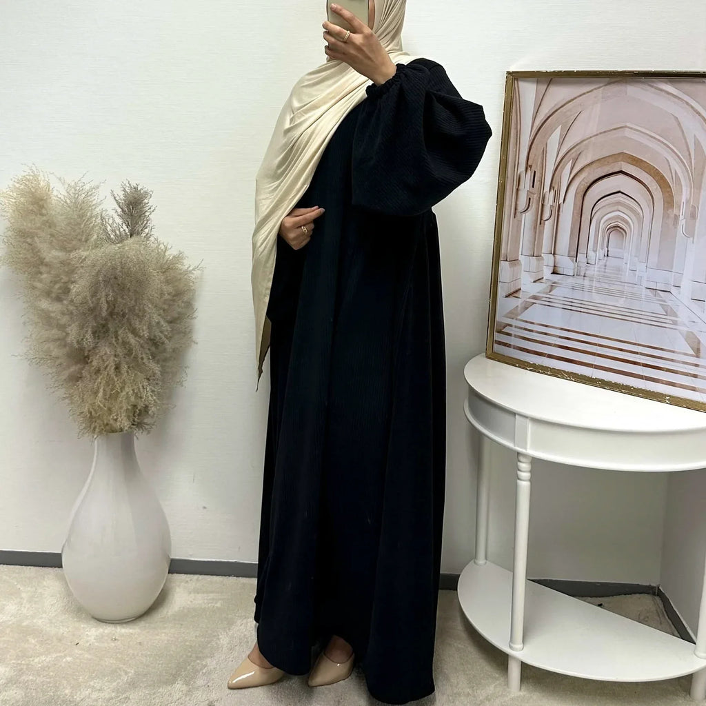Winter Corduroy Abaya Warm Muslim Dress Closed Abayas for Women Dubai Luxury Turkey Kaftan Hijab Robe Ramadan Eid Islam Clothes