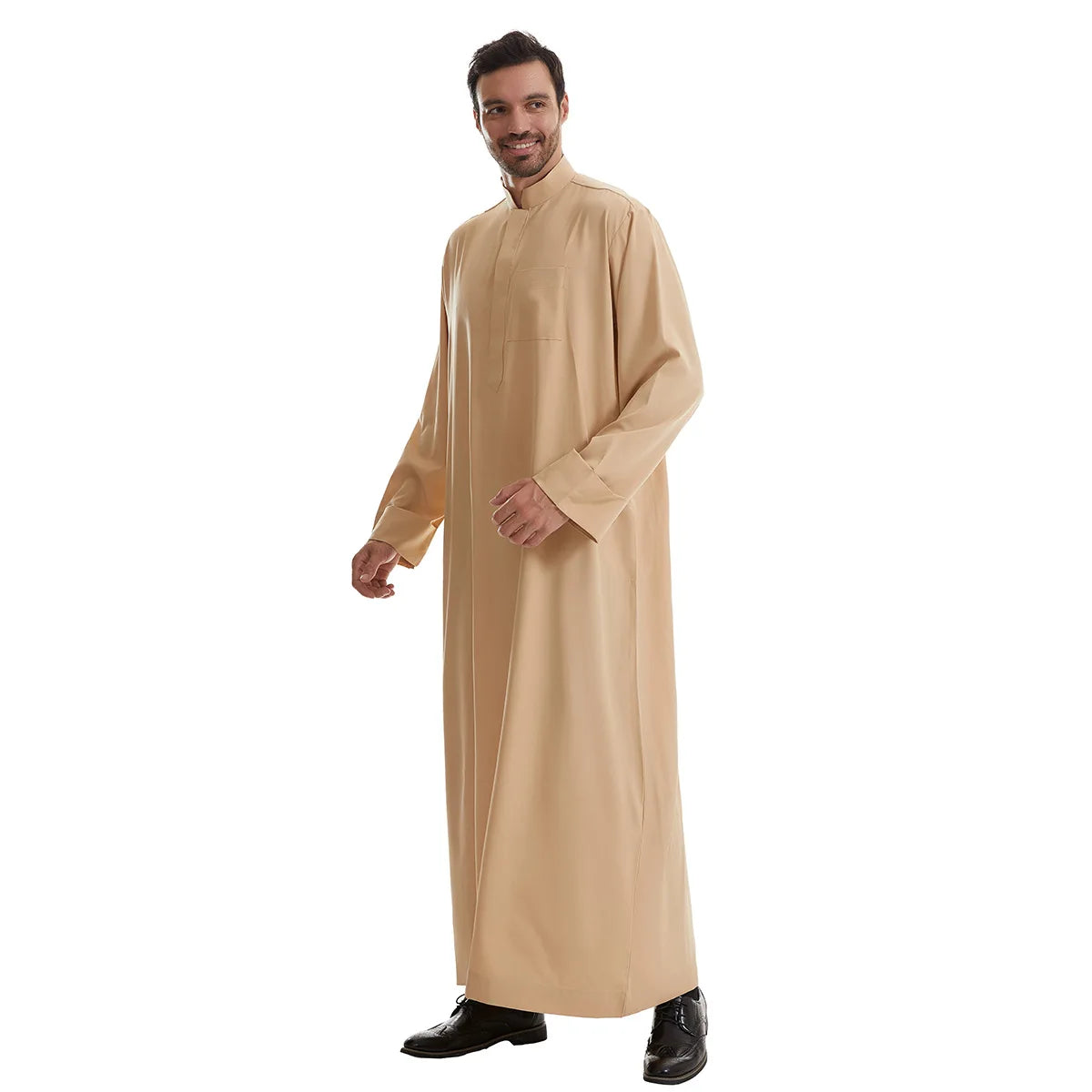 Men's Kaftan Khaki Black Long Sleeve Stand Stand-up Collar Soft Fabric Abayas Africa Saudi Thobe Elegant Outdoor Clothing
