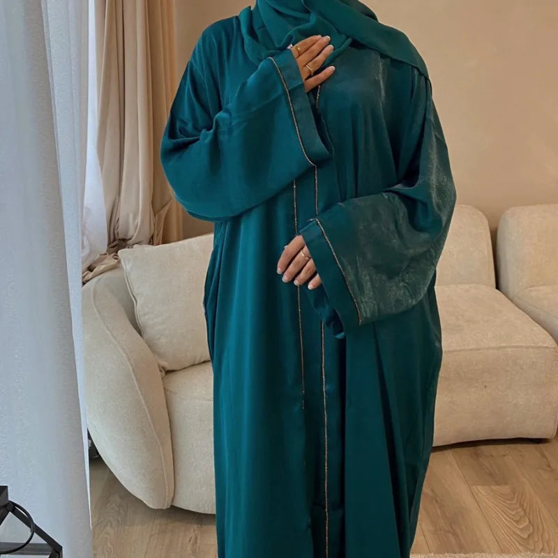 Muslim Modest Cardigan for Women Eid Arab Abaya Dubai Dress Islamic Daily Long Sleeve Clothing Turkey Solid Color Coat Robe