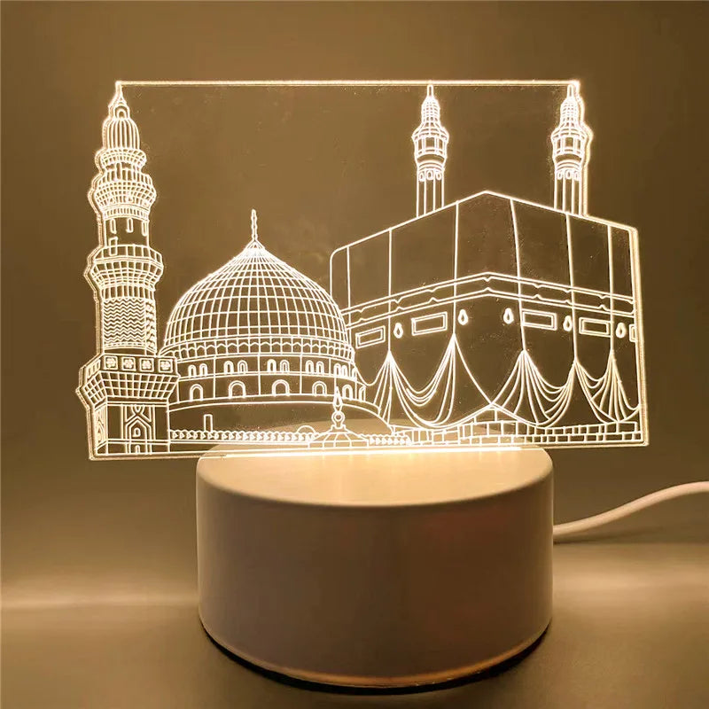 USB Operated 3D LED Night Light Eid Mubarak Table Ornament Muslim Ramadan Decoration for Home 2025 Eid Al Adha Holiday Lighting