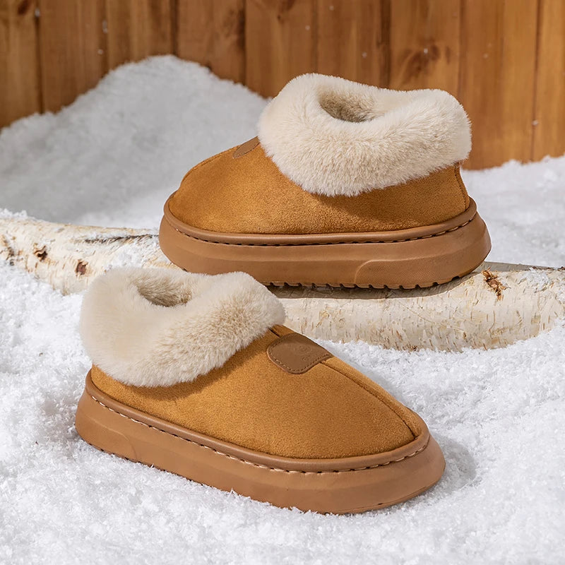 Fashion Fluffy Platform Soft Sole Slippers for Women Plush Warm Cotton Shoes Comfortable Non-Slip Winter Unisex Home Slipper