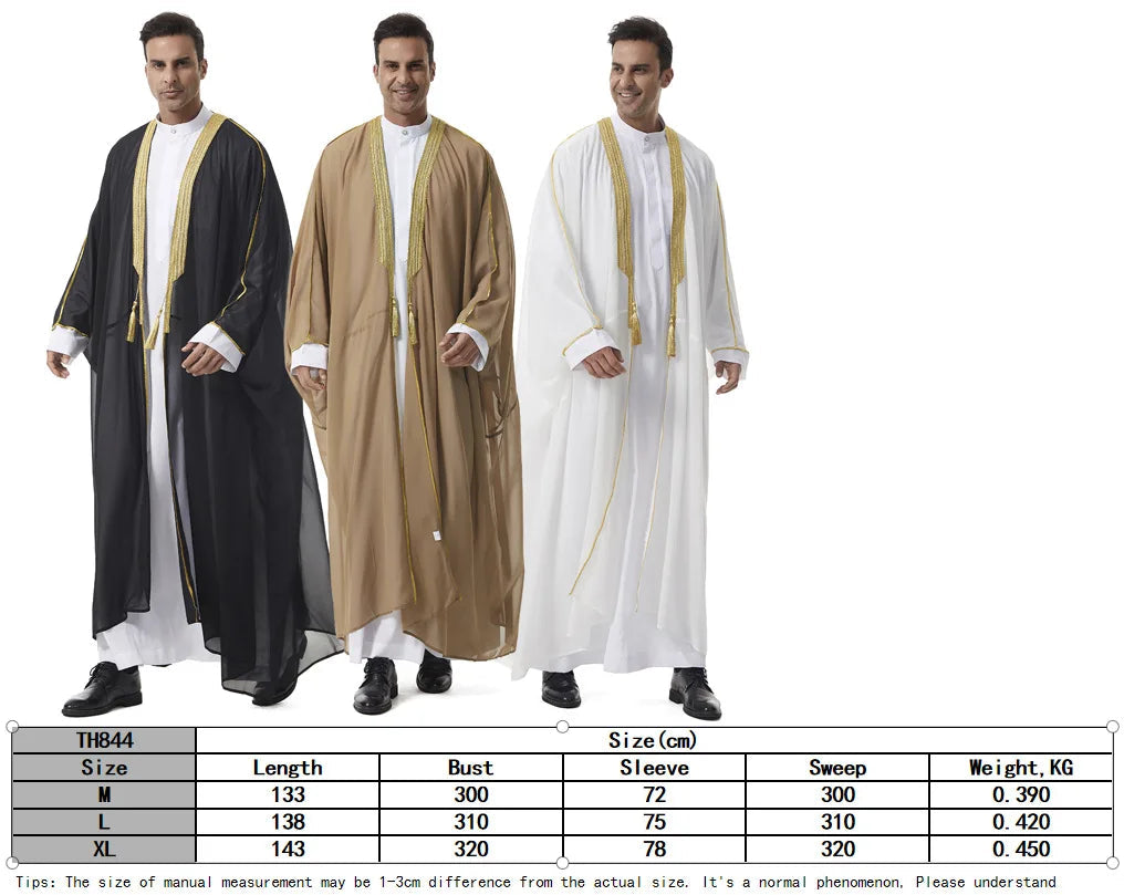 Muslim Robes for Men Long Sleeves Ethnic Black White Middle Eastern Africa Style Home Party Wear Cozy Thobe Male Clothing