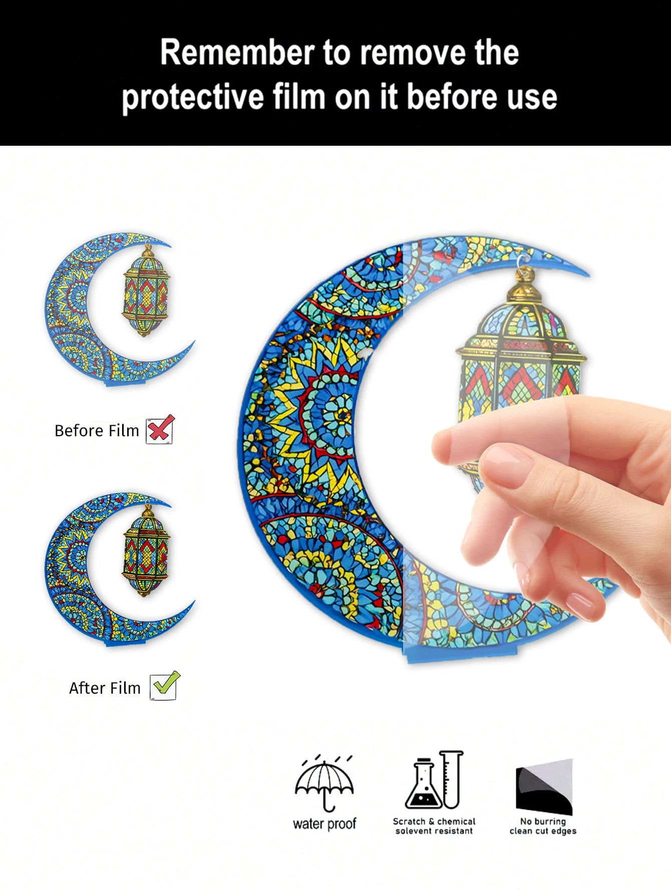 Ramadan Mubarak Decor Crescent Moon Table Ornaments with Lantern Pendant Islamic Eid Festival Home Decorations Muslim Party Gift