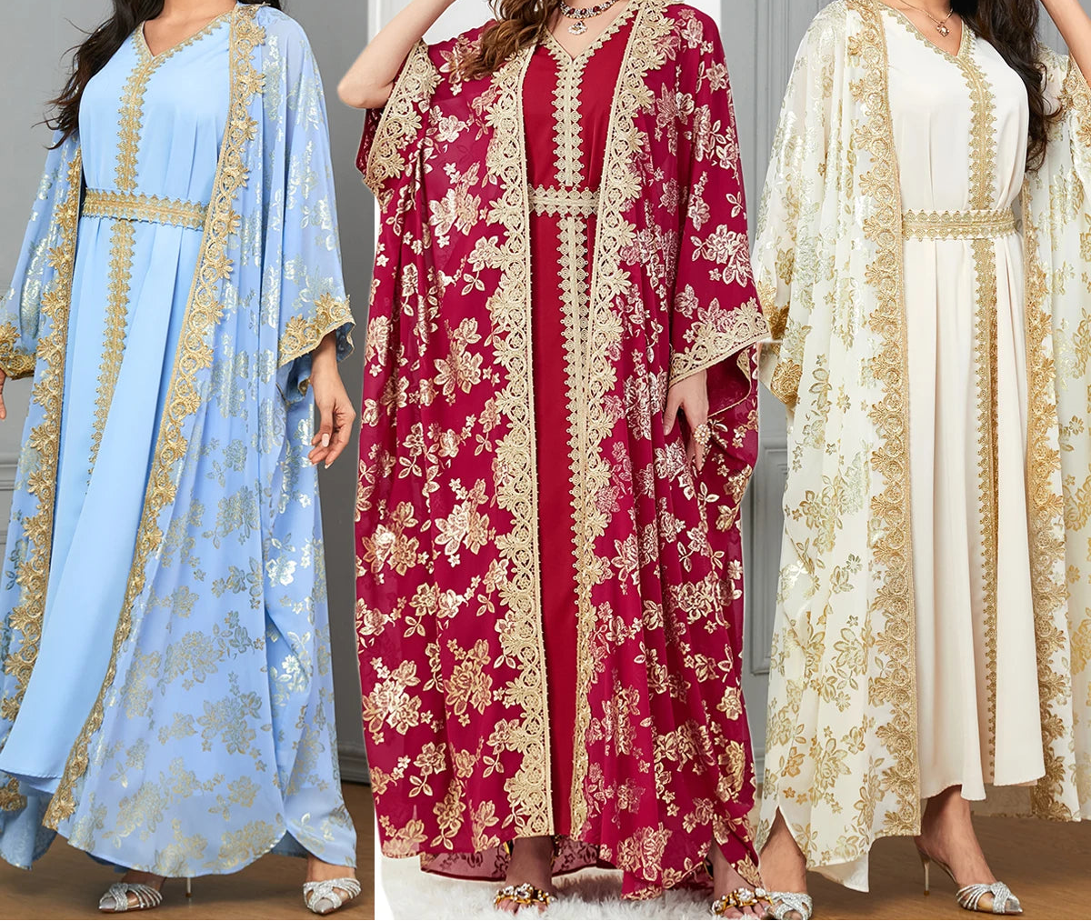 Dress for Women Abaya with Inner Dress 2 Piece Set Jalabiya bayas Robe Caftan Vestidos Largo