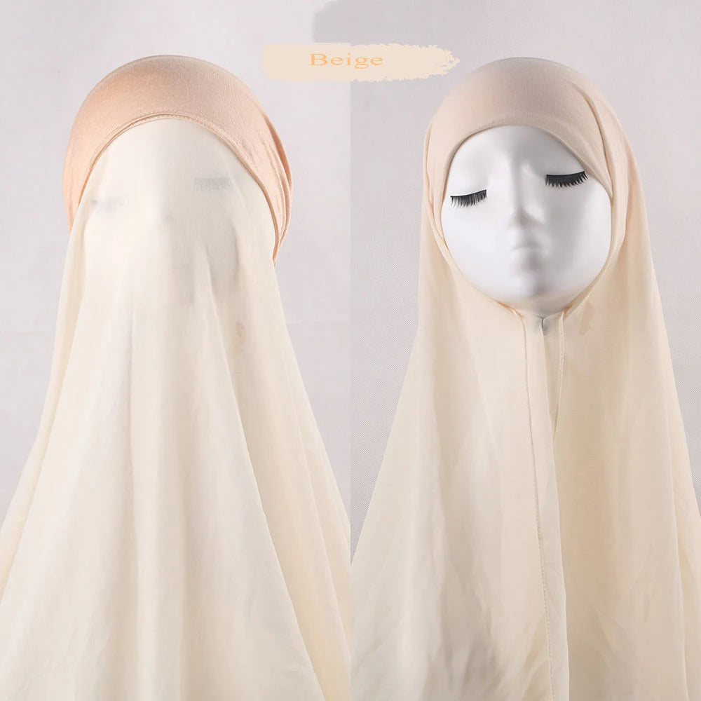 Muslim Instant Hijab Women Bonnet with Chiffon Shawl Head Scarf Cap Inner Headband Stretch Hijab Cover Headwrap Turbante