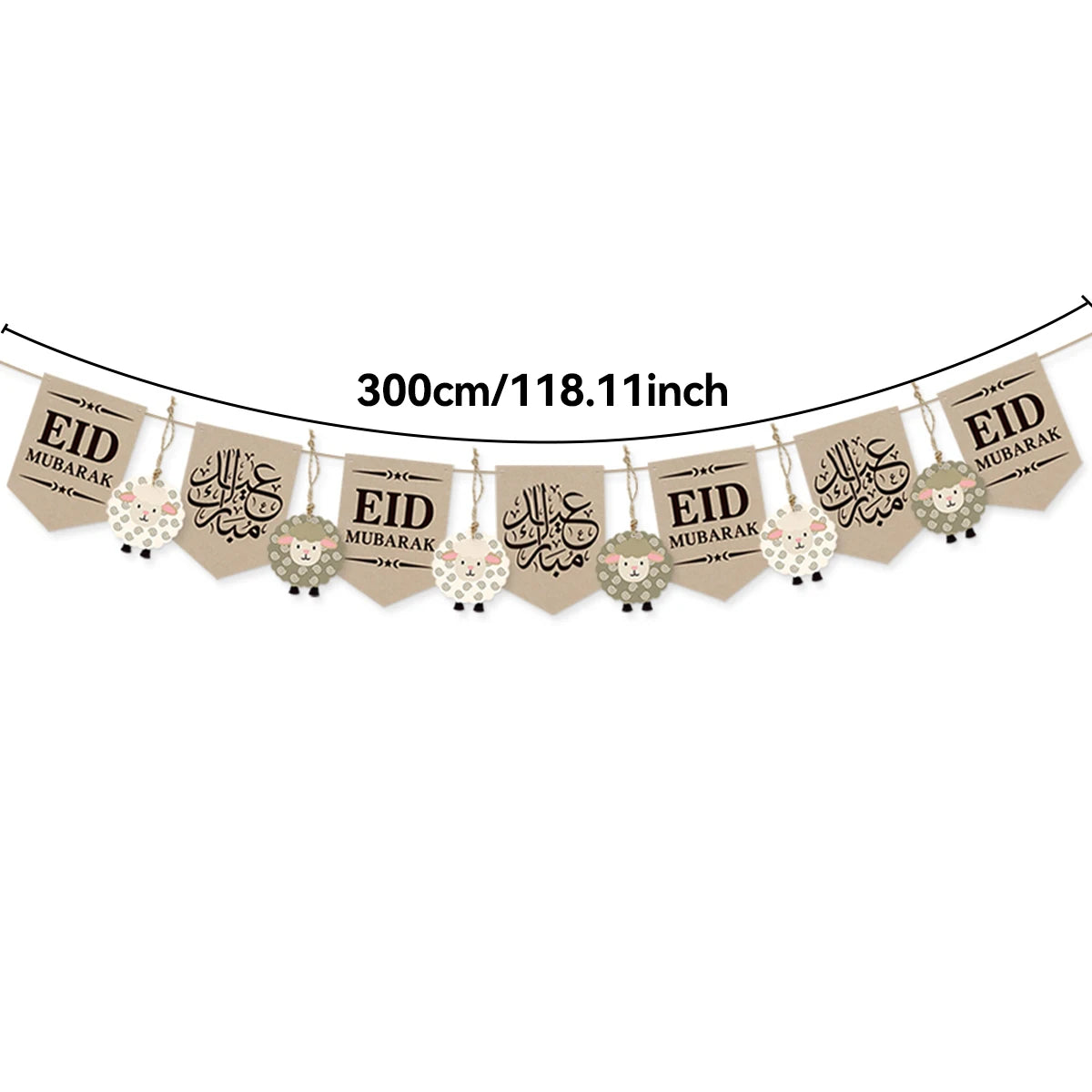 Eid Mubarak Banner with Sheep Ornaments, Islamic Wall Hanging Decor for Eid al-Fitr & Adha, Ramadan Kareem Home Party Decor Gift
