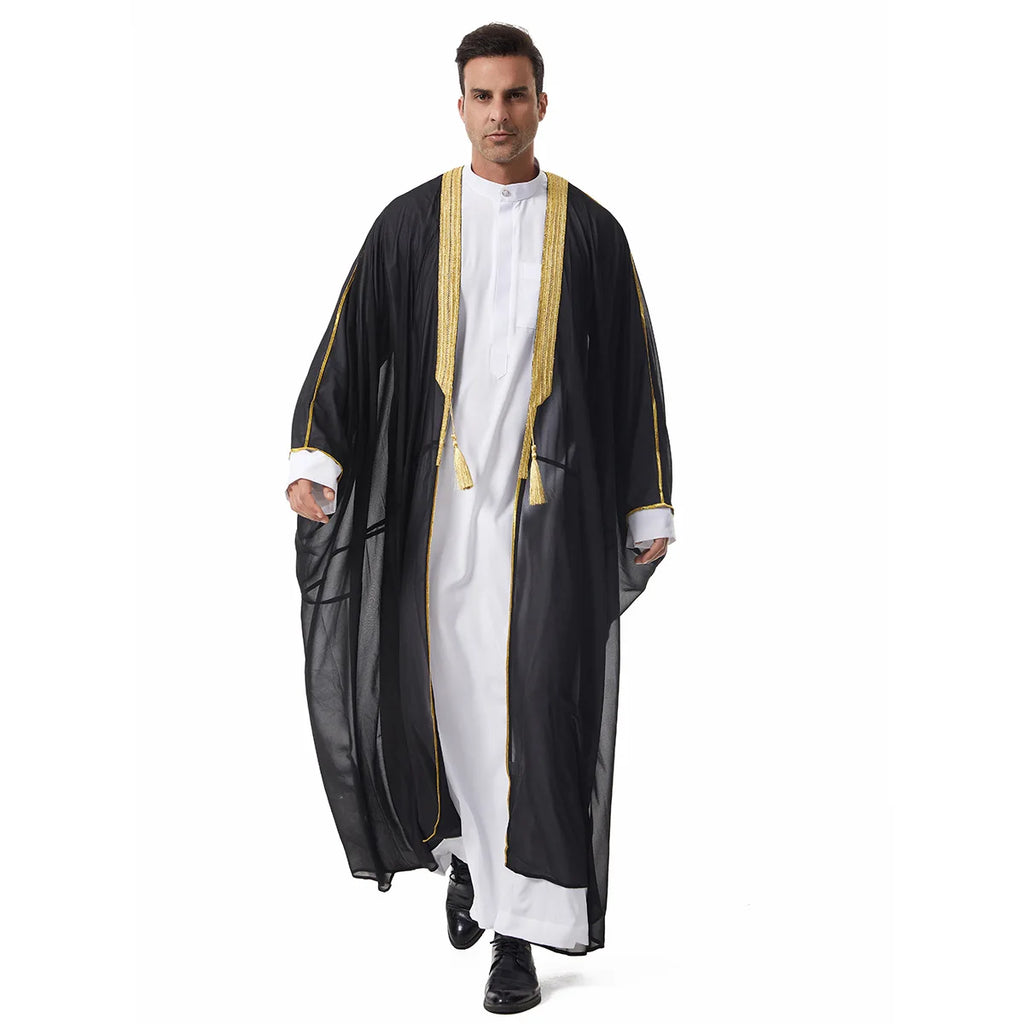 Muslim Robes for Men Long Sleeves Ethnic Black White Middle Eastern Africa Style Home Party Wear Cozy Thobe Male Clothing